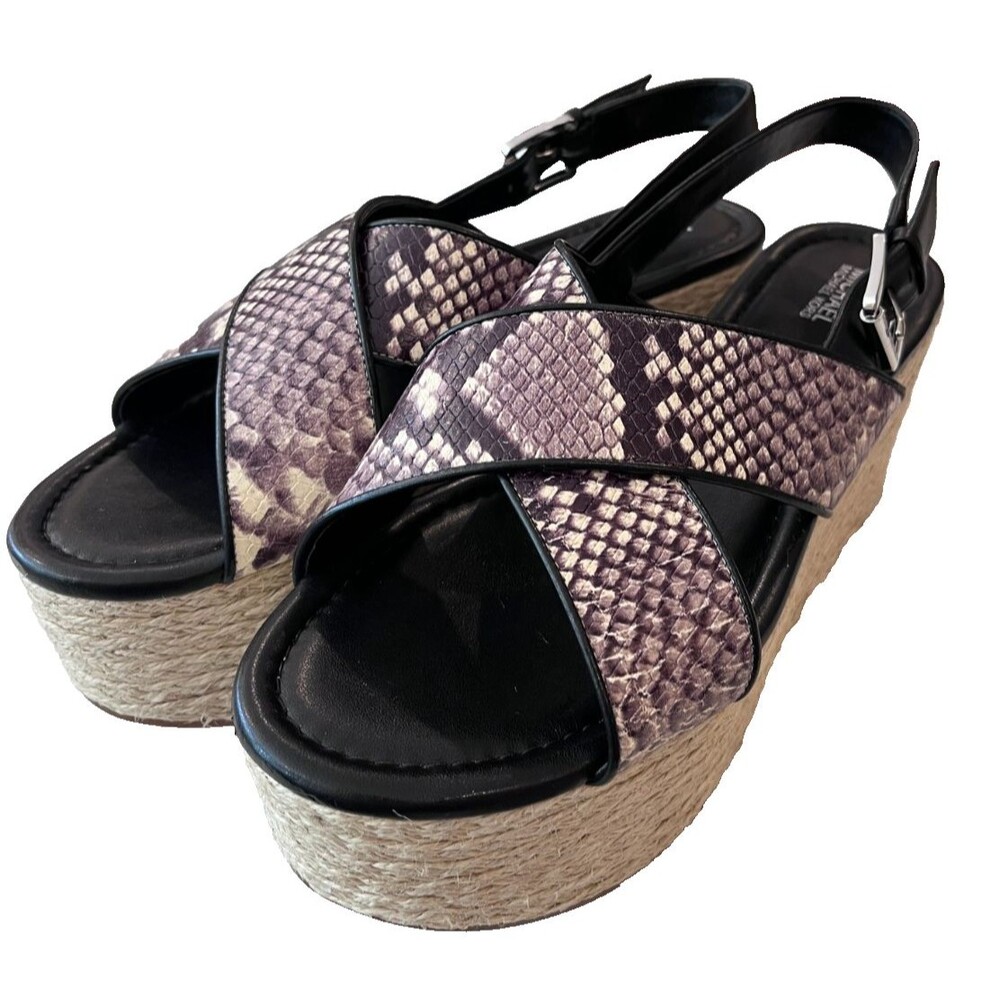 Michael Kors NEW Jodi Mid Wedge Size 9 Leather Snake Espadrille Platform Sandal - Picture 6 of 14